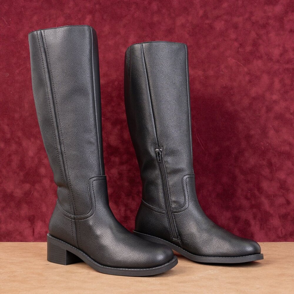 Seychelles Women Black Faux Leather Boho Cottage RIding Knee Boots sz 8.5